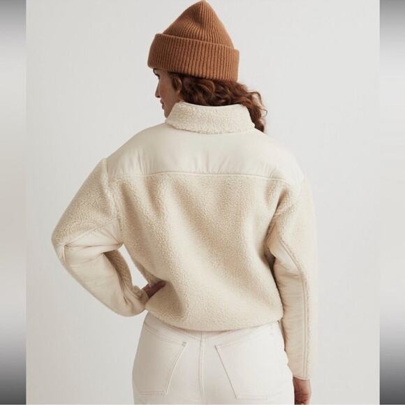 Madewell Faux Shearling Half-Zip Pullover in Ecru Size: XS, NWT - Picture 2 of 12